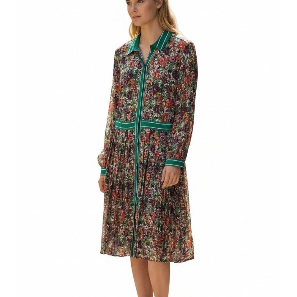 Brooks Brothers Red Fleece Sz 14 Retro 60s Long Sleeve Floral Button Shirt Dress